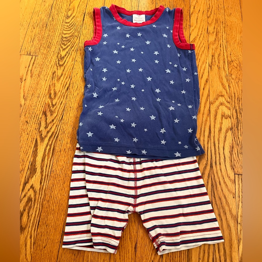 4th of July patriotic Hanna Andersson tank johns short pajamas size 140 10 VGUC
